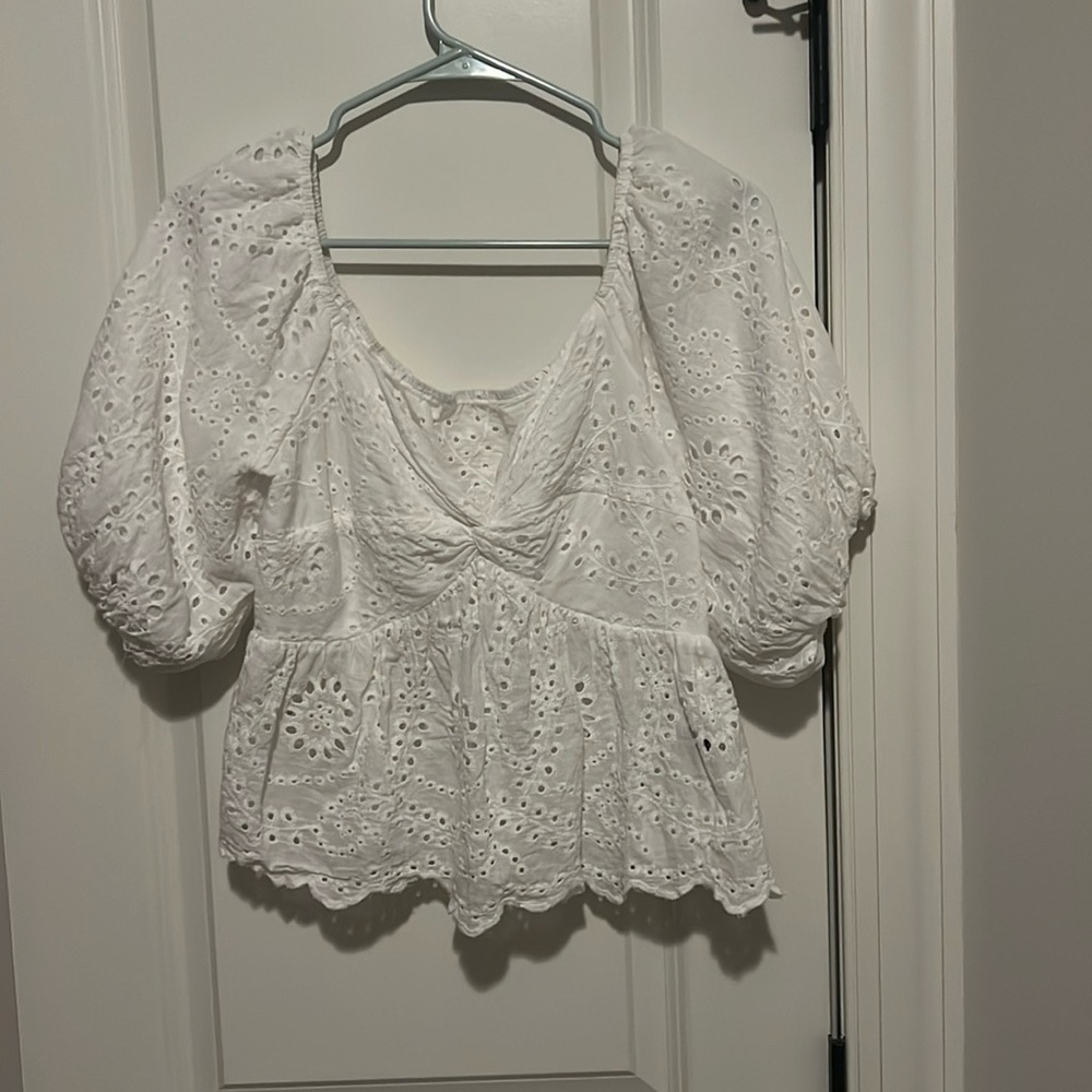 Shein size XL white Bridal peasant boho top w puffy sleeves